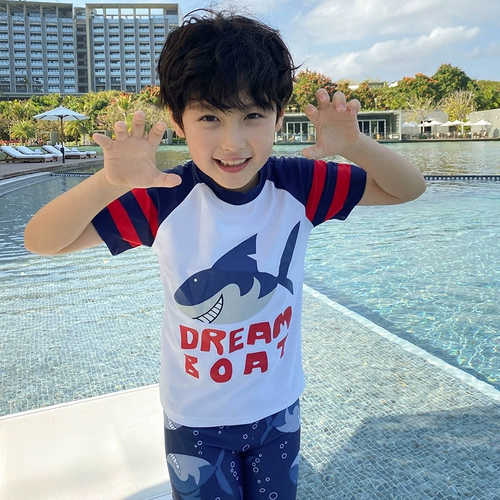 Детский купальник для мальчиков, детские штаны, комплект, акула, 3 предмета, в западном стиле