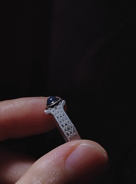 女士海蓝宝文艺复古定制绳编戒指