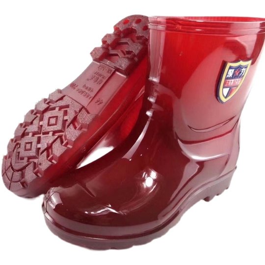 雨鞋男高筒中筒雨靴工地水靴牛筋底防滑无布红色茶色特种工矿水鞋