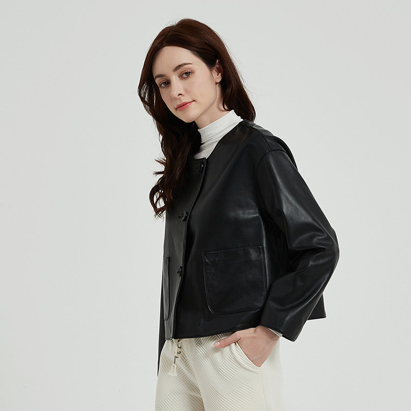 茉萱秋季新品进口绵羊皮真皮外套韩版简约圆领真皮女皮衣休闲夹克,淘宝优惠券,粉丝福利购,淘宝优惠卷