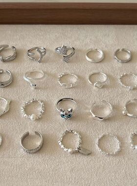 新款简约小众设计碎银子珍珠戒指女时尚百搭感可调节指环批发