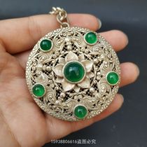 Antique Ancient Play Bronze Ware Antique Collection Vintage Bronze Silver Plated Slim Silver Hollowed-out Inlaid Carp Lotus Lock Chain Petro