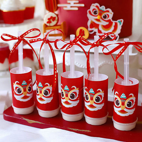 中式国潮风舞狮蛋糕装饰宝宝抓周生日满月周岁舞狮派对甜品台装扮 - 图1