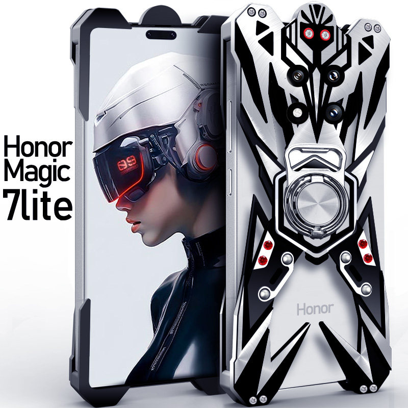 Suitable for Honor Magic7Pro metal mobile phone case, anti-fall Magic7RSR Porsche aluminum alloy protective cover, magnetic holder, ring, mechanical hard shell, mechanical hollow and thickened, trendy handsome man
