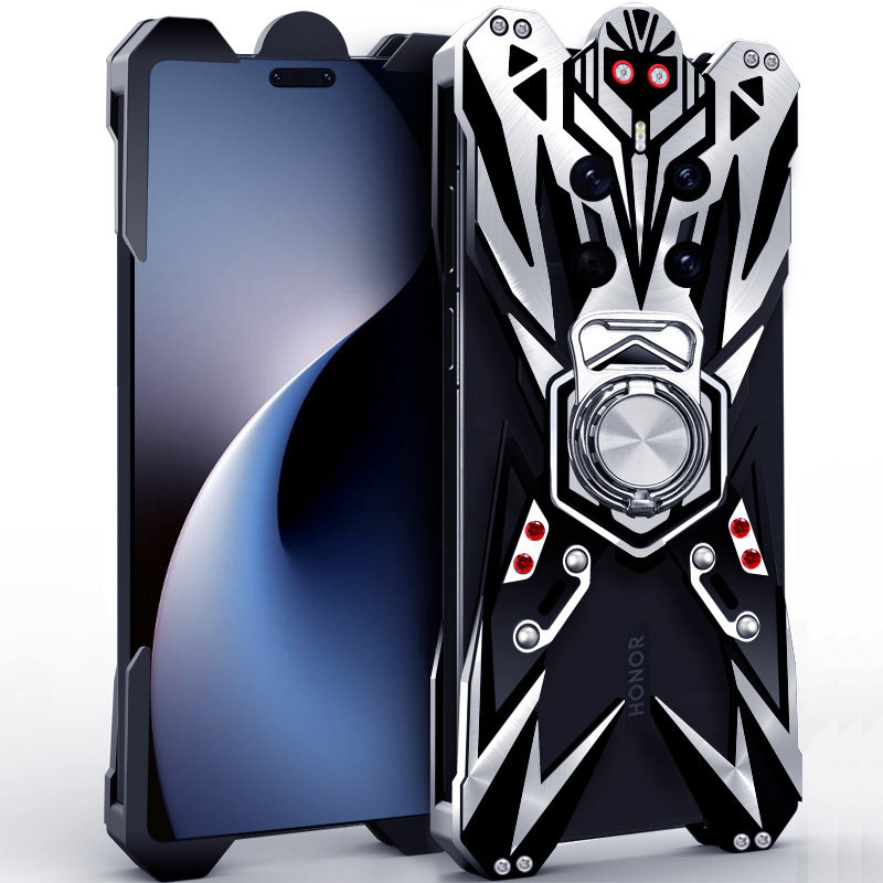 Suitable for Honor Magic7Pro metal mobile phone case, anti-fall Magic7RSR Porsche aluminum alloy protective cover, magnetic holder, ring, mechanical hard shell, mechanical hollow and thickened, trendy handsome man
