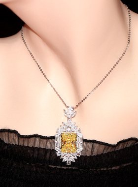 黄钻吊坠项链项坠子长方形雷迪恩