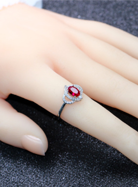 皇冠1克拉红宝石红色戒指女纯银