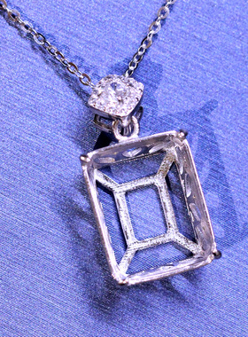 冰花切割吊坠空托纯银女