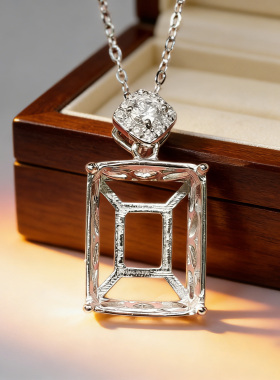 冰花切吊坠托空托925纯银项链托