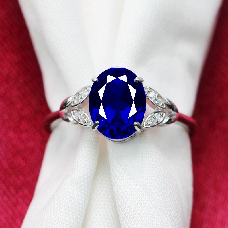Leaf ring for women sapphire two carat tanzanite