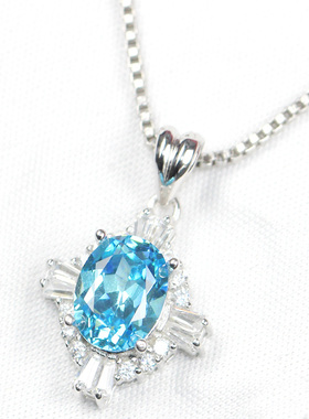 项链坠十字架不掉色纯银海蓝宝