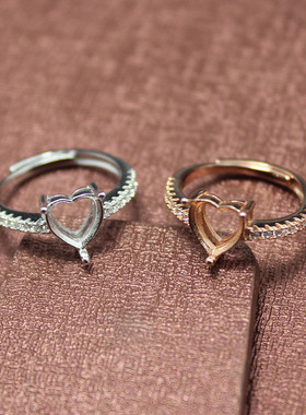 爱心形状镶钻戒托925银戒指空托