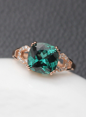 欧美3克拉绿碧玺戒指宝石戒指女