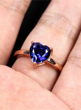 心形女款日韩风活口蓝宝石戒指