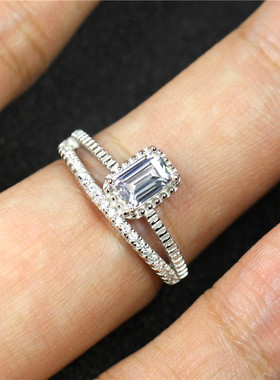 长方形戒指双环锆石送女友ins