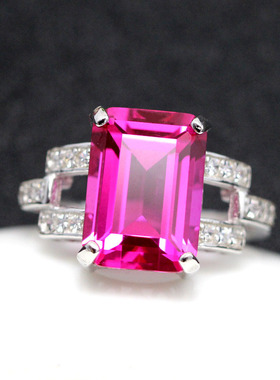 长方形碧玺戒指18K金夸张彩色