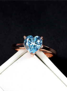 心形海蓝宝戒指简约浅蓝色宝石