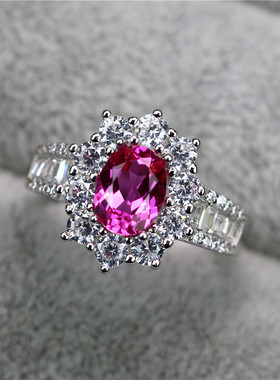 纯银镀18k玫瑰金彩色宝石戒指