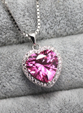百搭心形粉钻锆石日韩版吊坠项链