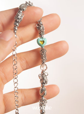 wumulle朋克链条绿松石爱心手链