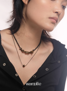 wumulle 天然虎眼石复古不规则项链 简约百搭串珠男女双层可拆~