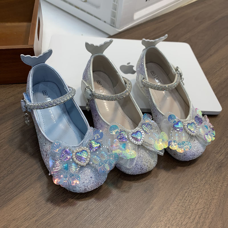 高颜值水钻亮闪闪亮美人鱼带跟粗跟女童浅口瓢鞋女童小皮鞋公主风,淘宝优惠券,粉丝福利购,淘宝优惠卷