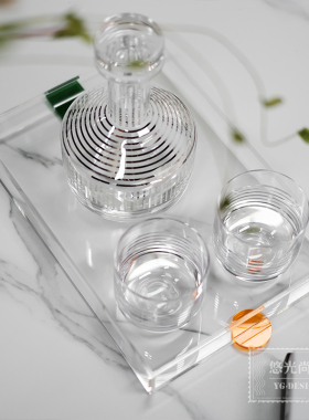 现代样板房客厅玻璃花器摆件茶几装饰品花艺组合餐桌玻璃酒器托盘