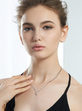 PT950铂金项链女魔方18K白金锁骨链简约送女友520情人节生日礼物