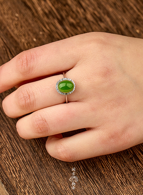 润古物语 天然高品质碧玉蛋面戒指925银鸽子蛋