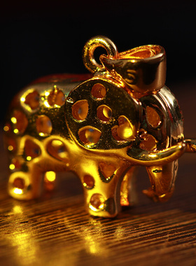 泰国大象沙金吊坠手链项链镶钻富贵小 象挂件手工串珠diy吊饰配件