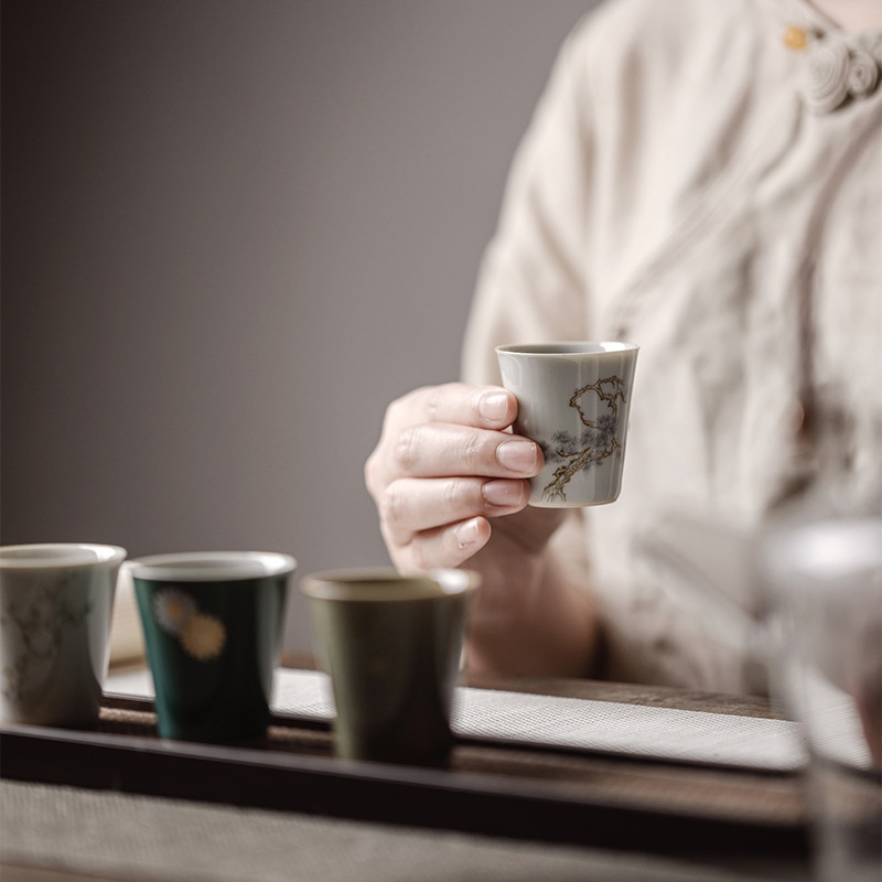 束刻个人专用茶杯越窑青瓷仿古品茗杯闻香杯功夫茶具国风单主人杯