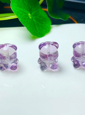 天然紫水晶雕刻小熊手工diy手链项链吊坠手机链钥匙扣包挂配饰