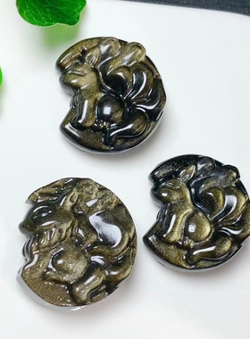 天然金曜石雕刻月亮狐手工diy手链项链吊坠钥匙扣车挂水晶配饰