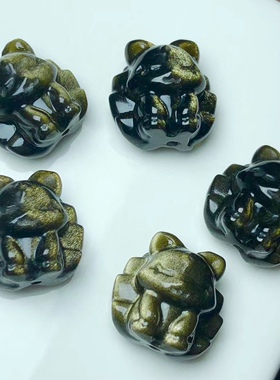 天然金曜石雕刻九尾狐手工DIY手链项链吊坠手机链包挂水晶配饰