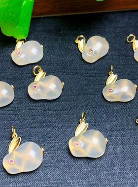 白玛瑙镶嵌平安扣爱心兔子星星