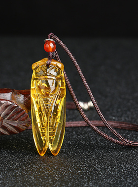 天然黄水晶金蝉知了吊坠男女项链