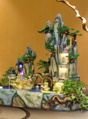 落地摆件庭院鱼池加湿器假山流水