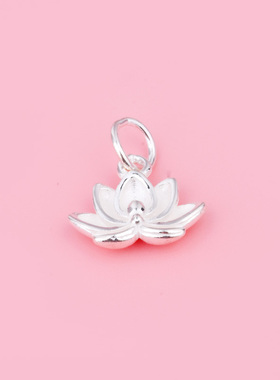 S925纯银复古莲花荷花吊坠编绳手绳串珠手链项链手工diy配件挂坠