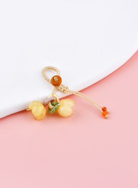 天然蜜蜡五角星胖花朵蝴蝶郁金香花苞吊坠手机链挂件手串diy跑环