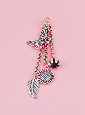 S925纯银复古蝴蝶小鱼树叶流苏吊坠 手工制作diy挂件饰品配件