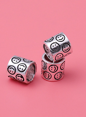 S925纯银复古笑脸桶珠 隔珠 散珠 手工串珠diy材料首饰配件