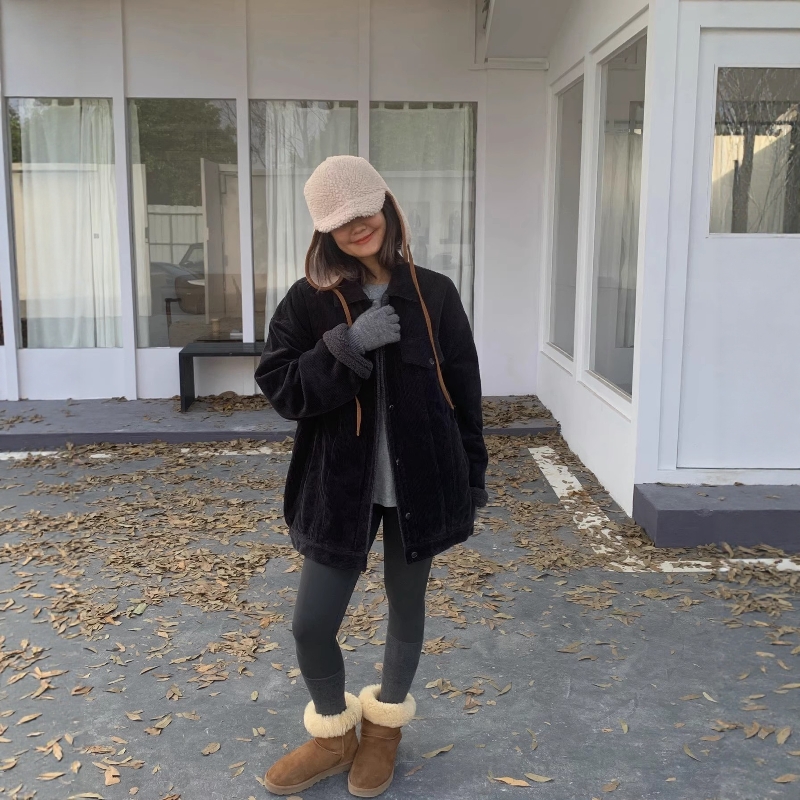2025秋冬one seven新款宽松百搭加绒保暖复古灯芯绒羊羔毛外套女 - 图3