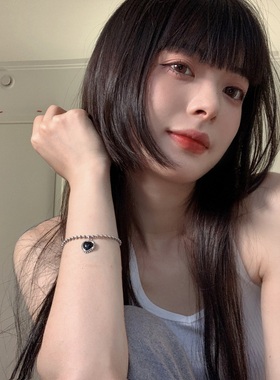 小众韩国黑色复古做旧爱心手链