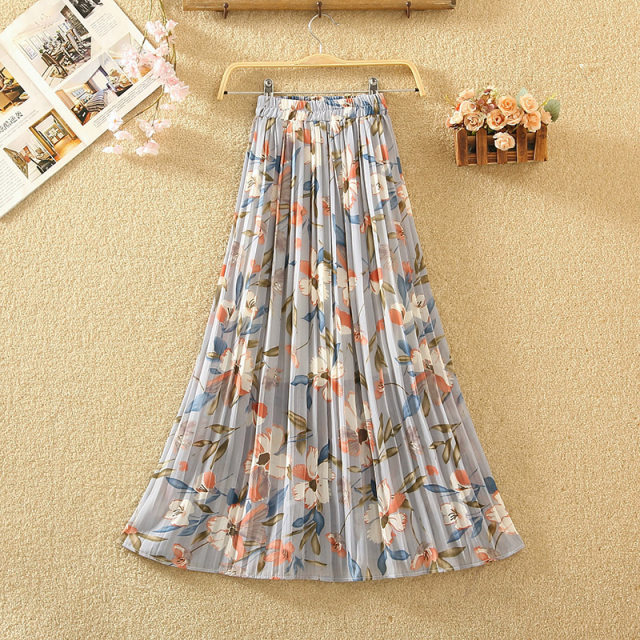Retro style floral drooping beach pleated skirt