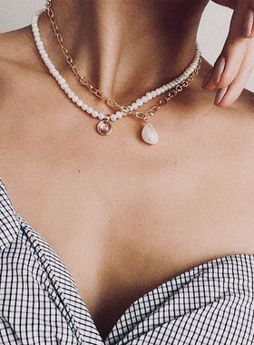 白百何同款珍珠项项链锁骨链小众