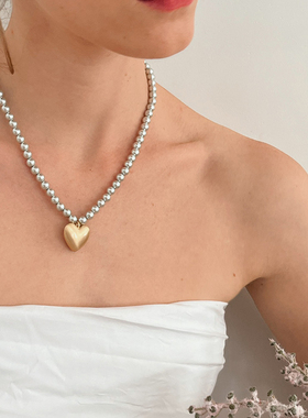 ettoi灰色珍珠爱心项链女