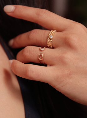 珠宝回形针开口可调节戒指现货