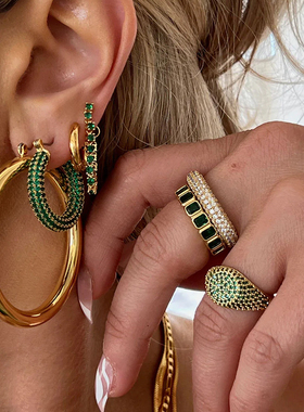 luvaj祖母绿宝石戒指欧美ins潮