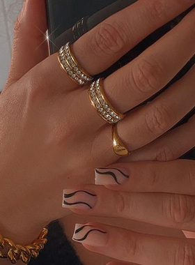 neckontheline镶钻双层戒指女镀金不掉色欧美轻奢小众设计食指戴