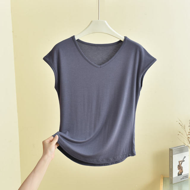 2026 Plus Size Modal V-neck Sleeveless T-shirt Women's Summer Inner Loose Slimming Shirt Solid Color Bottoming Shirt